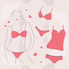 The silhouette of a gentle girl in underwear . The concept of femininity and sensuality. Vector illustration