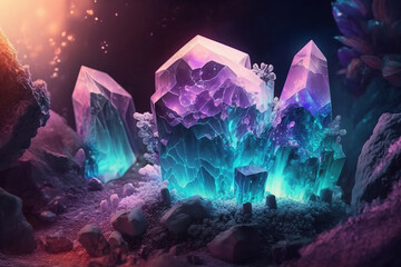 Mysterious glowing blue crystal abstract generative background