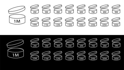 Pao symbol. The term of use is from the date of opening of cosmetics. Pao icons. Product expiration date. Shelf life of cosmetics in months eps10