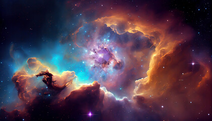 The Beauty of Deep Space, Interstellar Clouds and Starry Nebulas. Generative AI