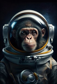 A monkey wearing a space suit in space. Generative AI