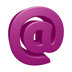 Purple email or at symbol design in 3d rendering 