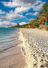Beautiful tropical relaxing caribbean white sand paradise beach, green trees - Negril (Seven Mile...