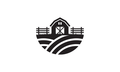 prairie farm logo symbol of land with house template design vector.