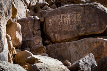 Ancient Egyptian Hieroglyphs. Aswan's Seheil Island, Most Known for the Famine Stele Carving. Aswan. Egipt. Africa. 