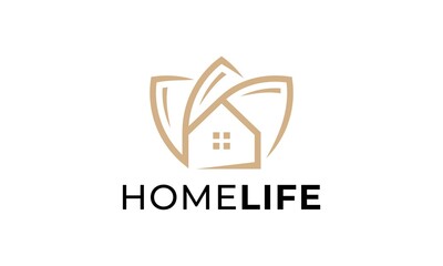 home leaf logo design template simple linear style creative icon symbol