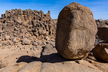 Ancient Egyptian Hieroglyphs. Aswan's Seheil Island, Most Known for the Famine Stele Carving. Aswan. Egipt. Africa. 
