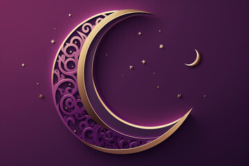 Obraz na płótnie Canvas Ramadan greeting card. AI generative illustration of a crescent moon on brown background