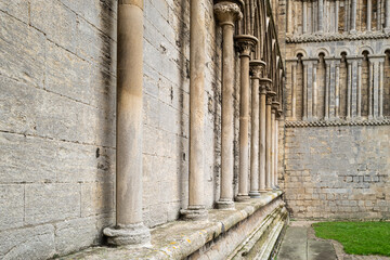 Magnificent stone work columns and outside wall features of a landmark English Cathedral.