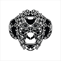 black and white tribal decorative monkey pattern tattoo