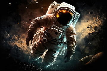 Obraz na płótnie Canvas Astronaut in outer space. Fantasy generative AI background