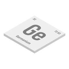 Gadolinium, Gd, gray 3D isometric illustration of periodic table element with name, symbol, atomic number and weight. Rare earth metal with various industrial uses, such as in medical imaging, nuclear