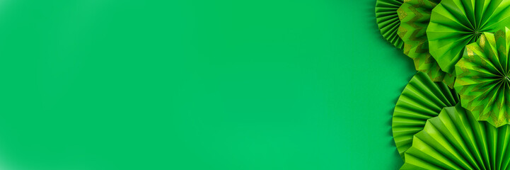 St Patrick flatlay background with shamrock clover leaves, leprechaun hat decor, golden coin, party...