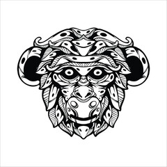 black and white tribal decorative monkey pattern tattoo