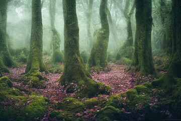 Obraz premium misty morning in the forest - Created with Generative Ai