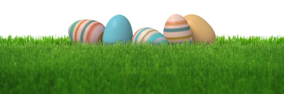 Colorful stripes decorated easter eggs in natural green spring grass lawn isolated - Powered by Adobe