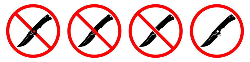 Knife ban sign. No Knife sign. Prohibition signs set. Dangerous weapon. Vector illustration.
