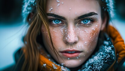 Beautiful Woman - Portrait Photoshoot Aesthetic - Snowing - Winter - Realistic Illustration - Generative AI