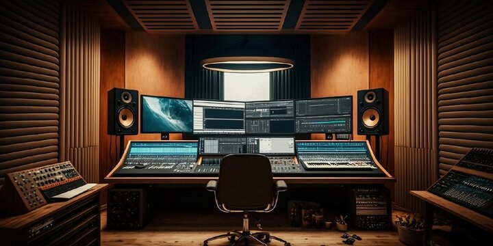 Studio d'enregistrement de musique avec appareils - illustration ia
