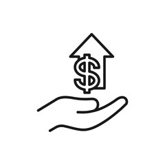 Dollar increase. Money growth line icon isolated on white background. Vector illustration