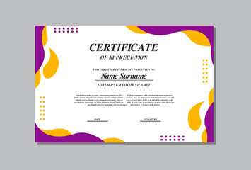 certificate template in orange and purple colors in abstract style.
