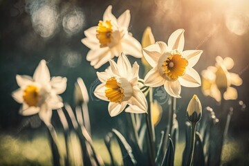 Daffodils blooming in spring. Generative AI