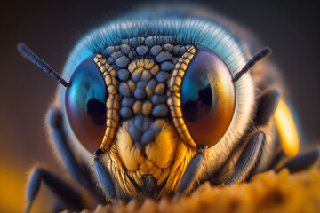 Close up detailed shot of a bee's eyes