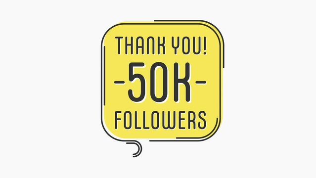 Thank you 50k followers numbers. Flat style banner. Congratulating, thanks image for 50000 followers. Motion graphics. 4K hd.
