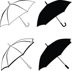 set of umbrella silhouette. Black and white umbrella icon