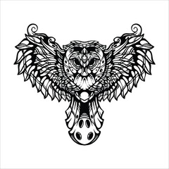 Obraz premium black and white tribal decorative owl pattern tattoo