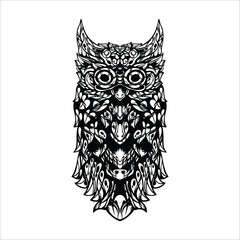 black and white tribal decorative owl pattern tattoo