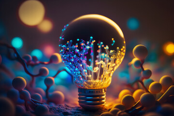 Glow inside a light bulb bright concept brainstorming intelligence, creativity and genius. Generative AI.	