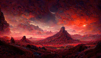 Underground, molten lava cave. digital art. deep cavern. 3d illustration. Generative Ai