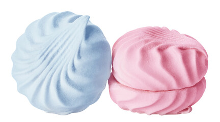 Delicious sweet dessert blue and pink zephyr marshmallows cut out