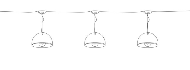 Continuous one line drawing of chandelier. One line drawing of hanging lamp. Vector illustration. Line art of pendant lamp