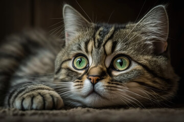 Rolling cat cute green eyes looking. 