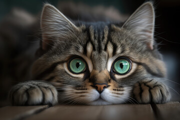 Fototapeta premium Rolling cat cute green eyes looking. 
