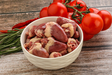 Raw chicken hearts for cooking