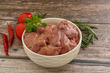 Raw chicken liver in the bowl