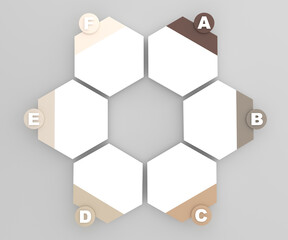 illustration hexagon infographics six options. Template for brochure, web design.