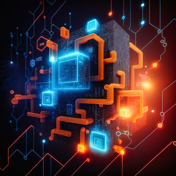 Generative AI illustration of futuristic network computer with chipsets