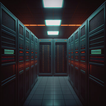 Generative AI illustration of futuristic neon data center
