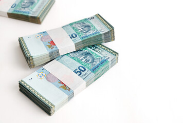 Malaysian ringgit isolated on white background (Bundle of cash)