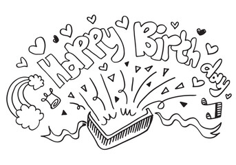 Vector happy birth day in doodle style.
