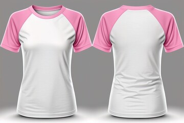 Blank raglan T shirt for women template, pink white color
