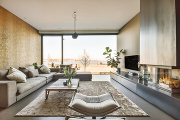 Contemporary living room with big window