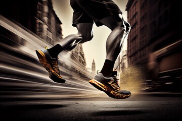 Fototapeta premium Leggs Of A Runner In The City.Sport Action And Human Challenge Concept. Generative AI
