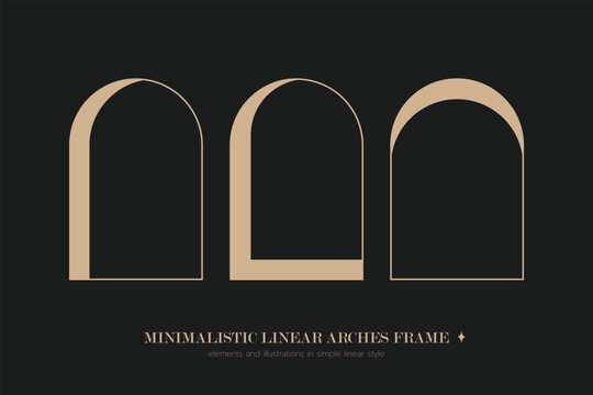 Minimalistic linear arches frame, elements and illustrations in simple linear style.