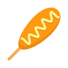 Corn dog or Sausage in the dough icon. Flat style illustration.