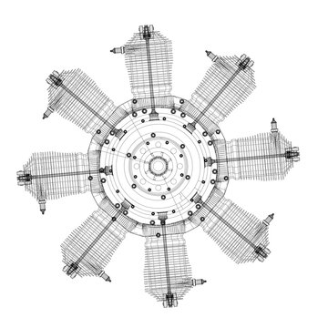 3d illustration. Aircraft rotary engine